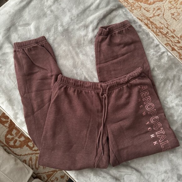 EUC Aeropostale Two Piece Brown Sweatsuit Rose Gold Logos Sz M - Picture 7 of 11